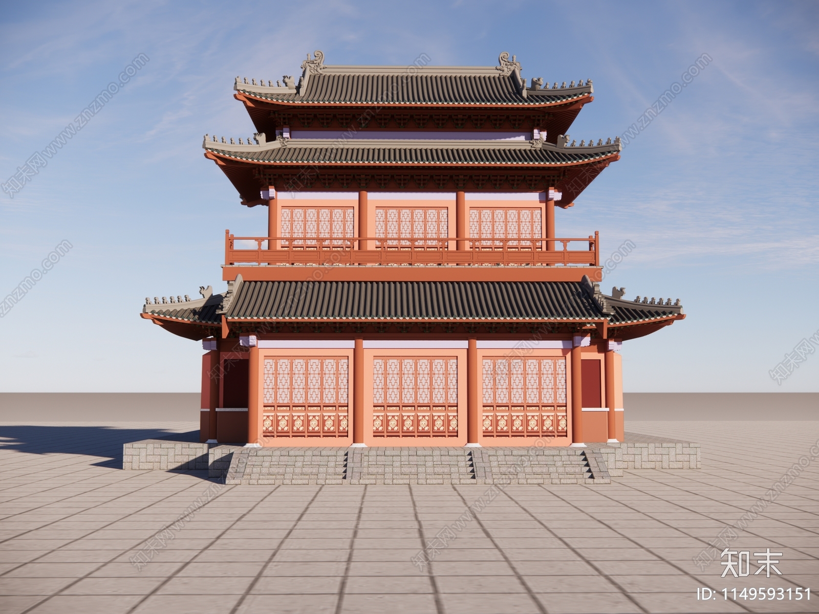 中式寺庙建筑SU模型下载【ID:1149593151】