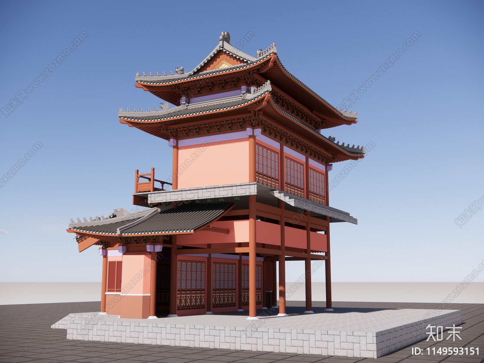 中式寺庙建筑SU模型下载【ID:1149593151】