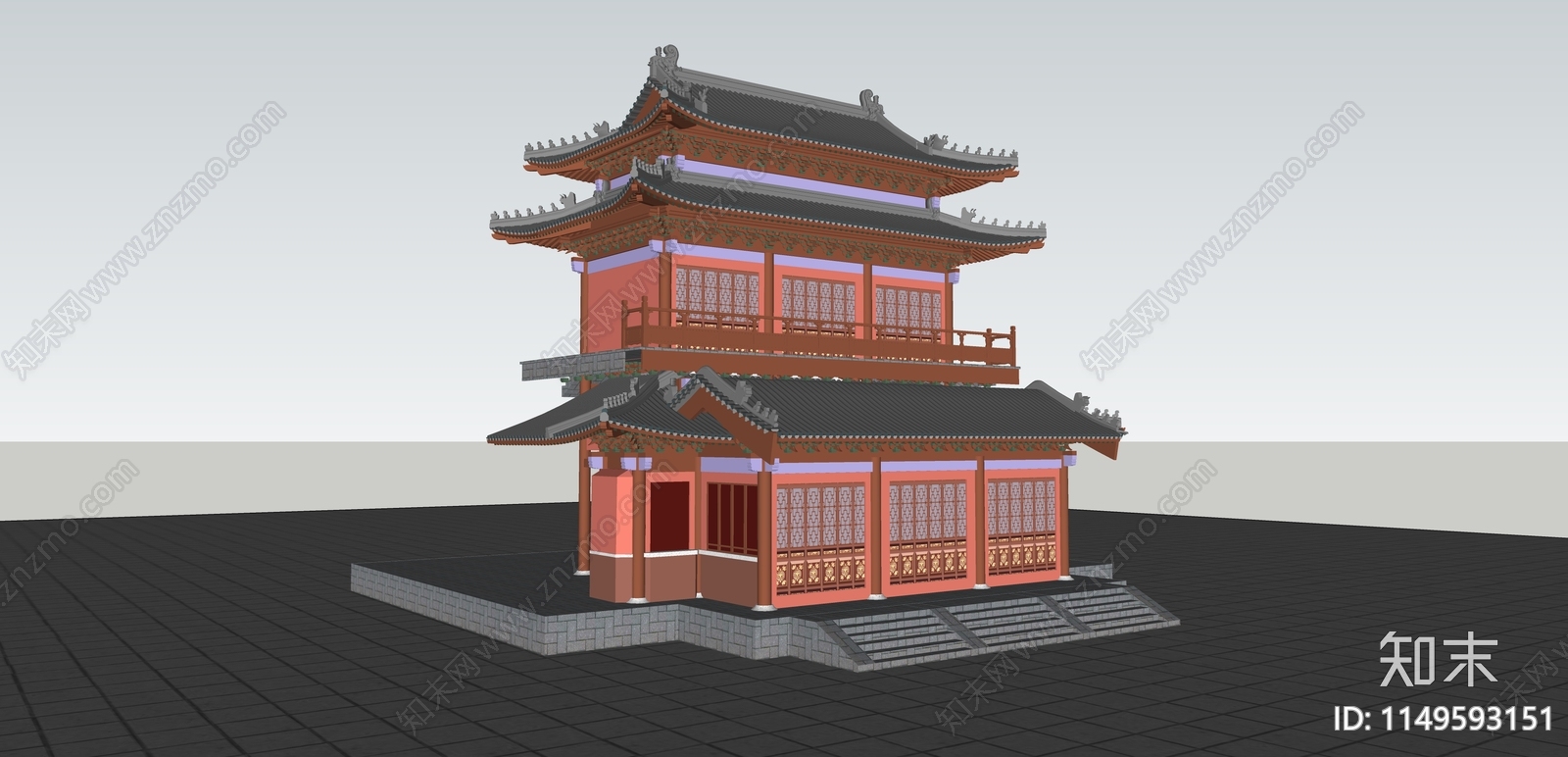 中式寺庙建筑SU模型下载【ID:1149593151】