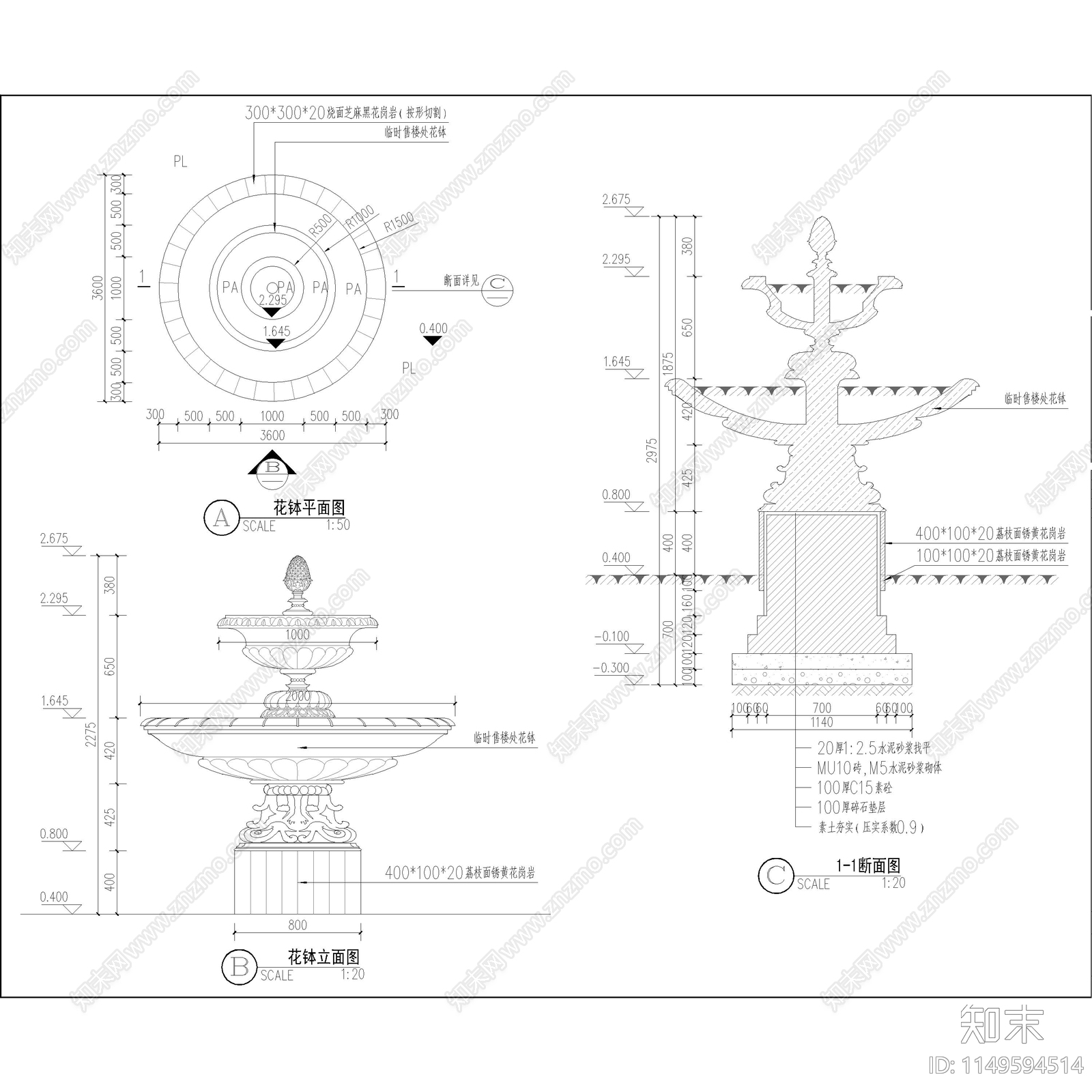 街头口袋公园景观cad施工图下载【ID:1149594514】