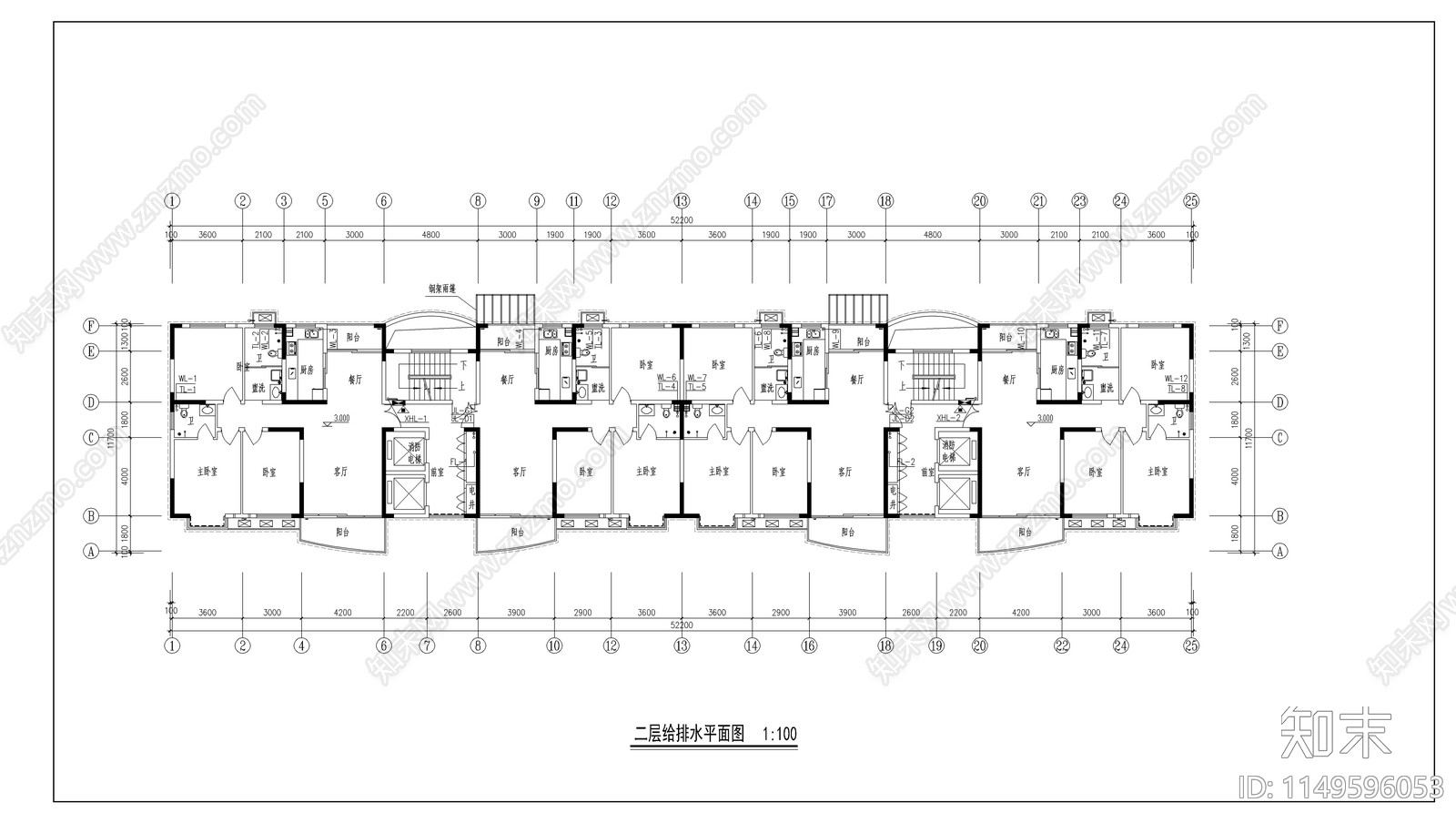 高档小区某栋楼给排水cad施工图下载【ID:1149596053】