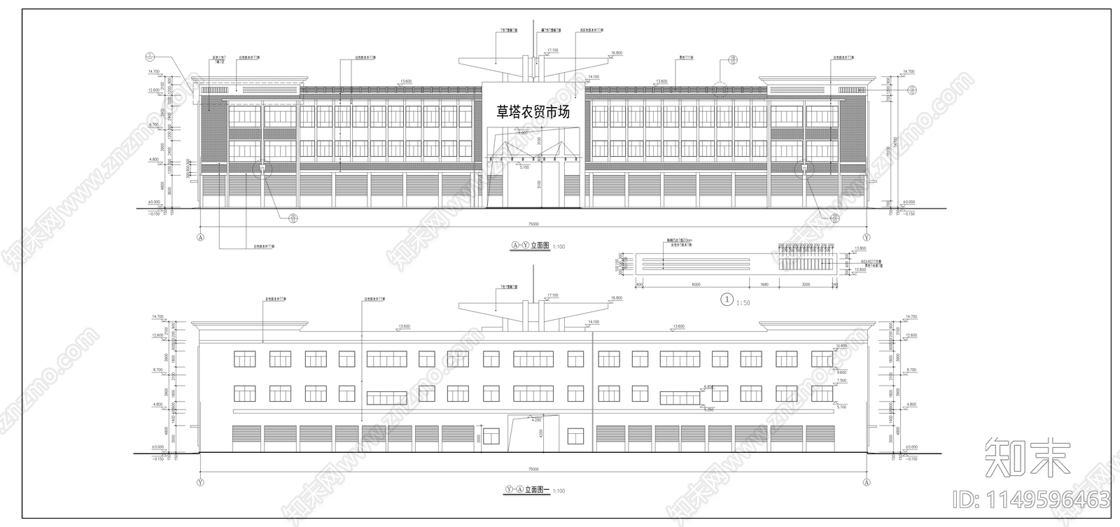 菜市场建筑cad施工图下载【ID:1149596463】