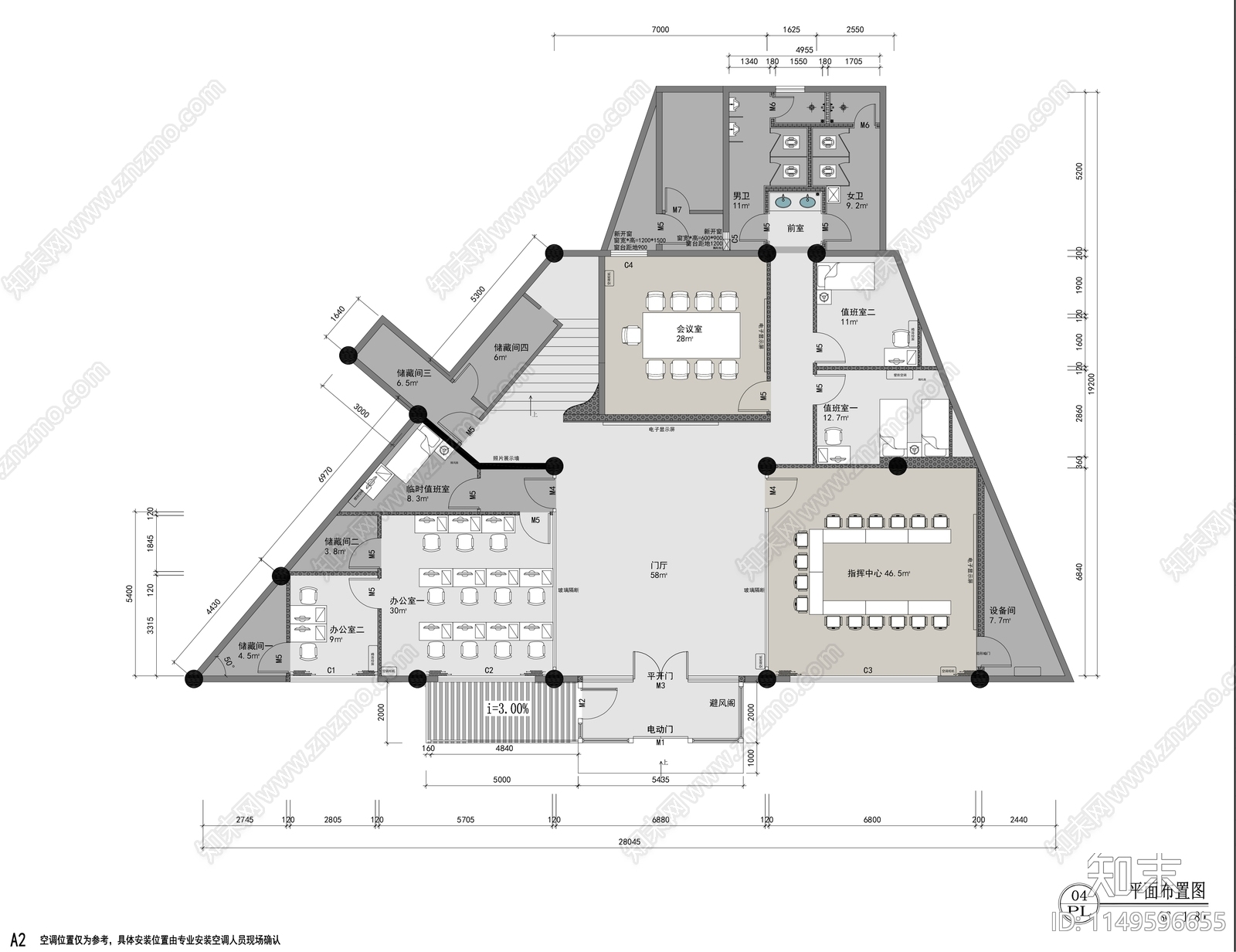 350㎡现代简约办公室室内cad施工图下载【ID:1149596655】