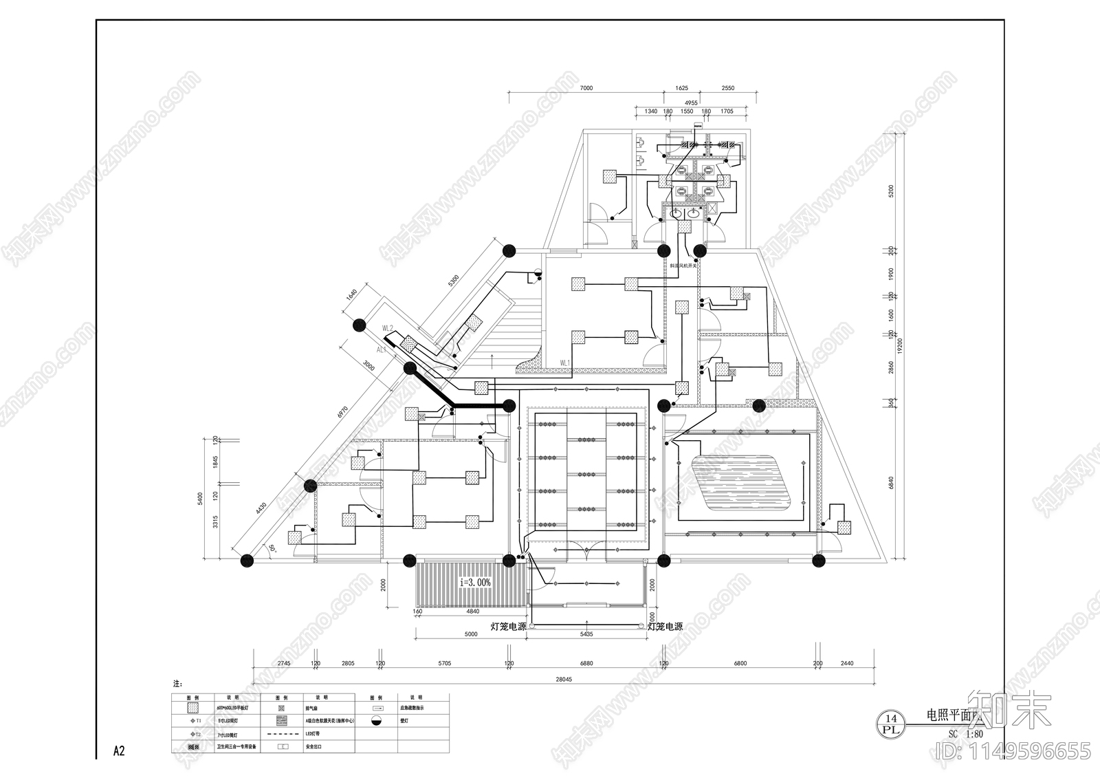 350㎡现代简约办公室室内cad施工图下载【ID:1149596655】