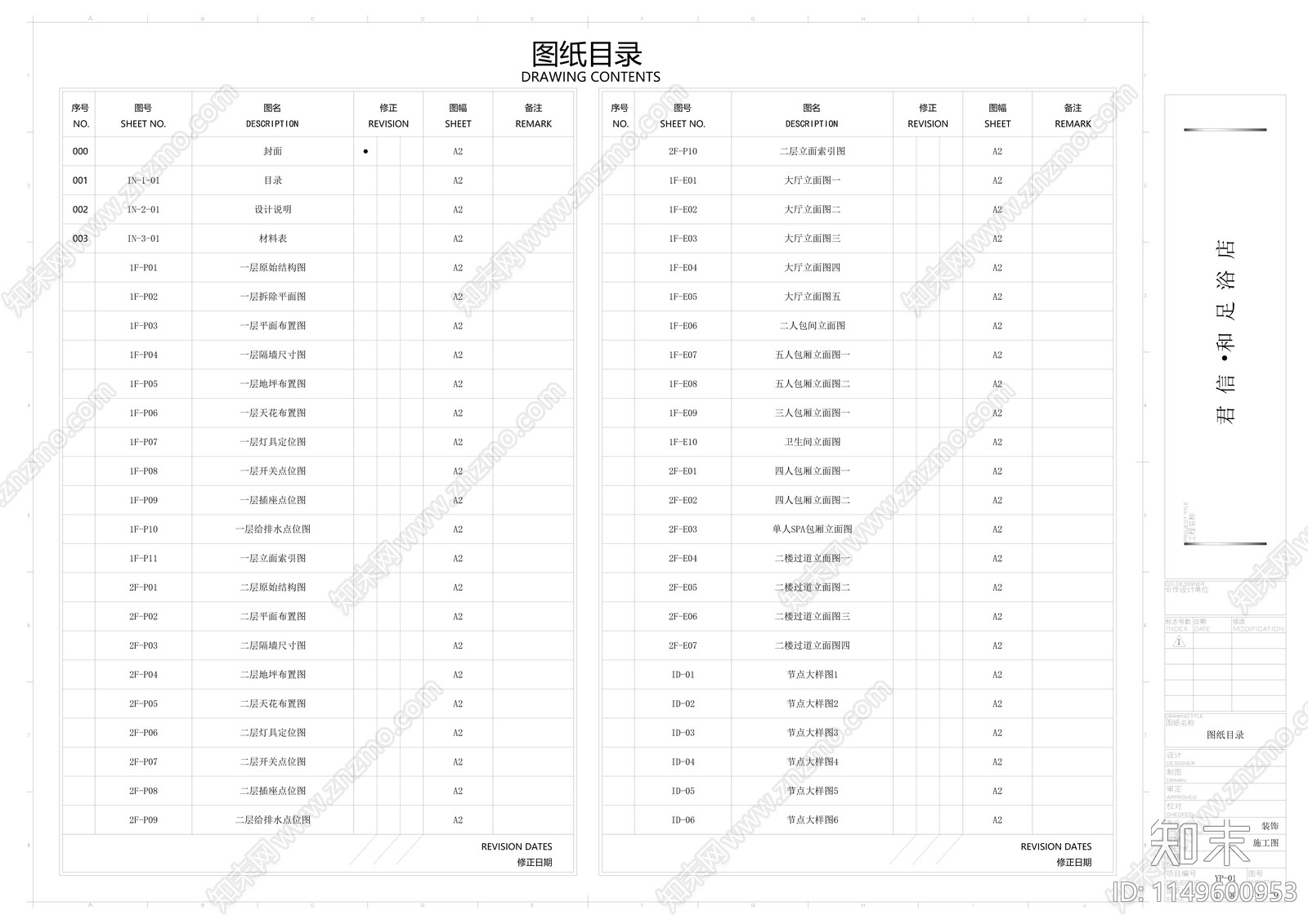 600平足浴项目室内cad施工图下载【ID:1149600953】
