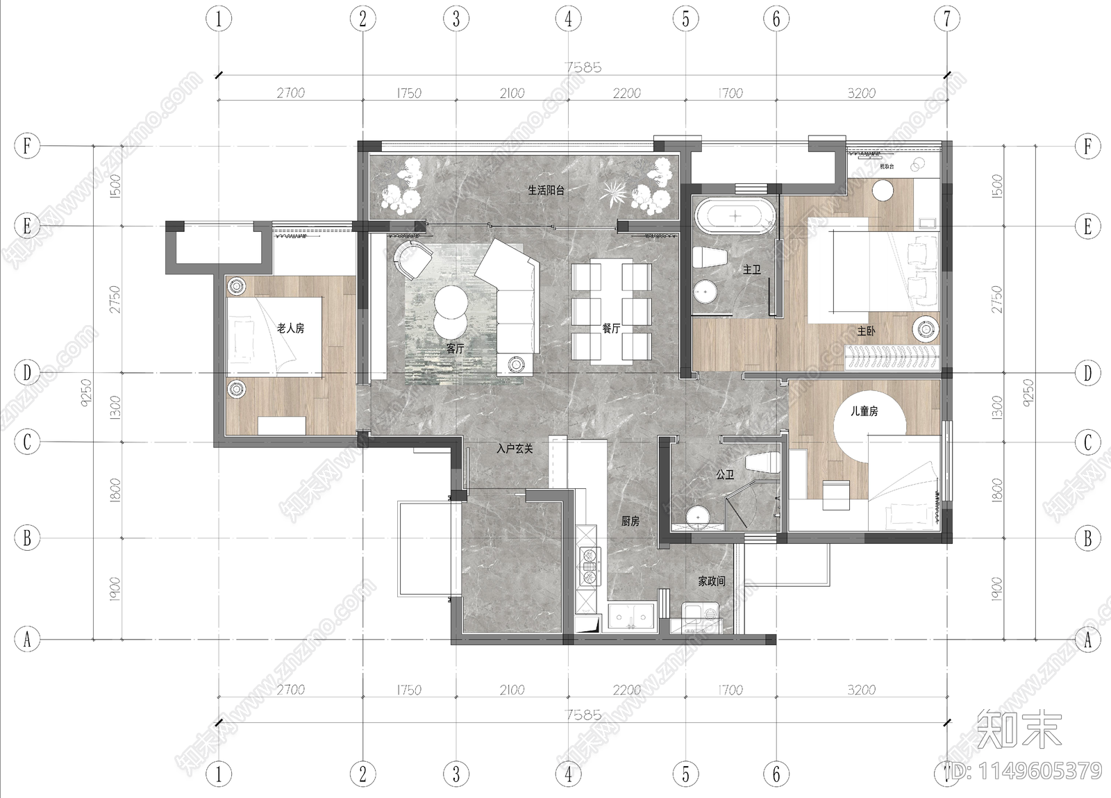 重庆中建清能悦和城样板间平面施工图下载【ID:1149605379】