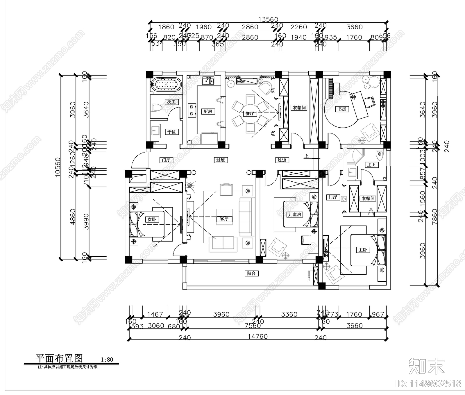 新古典家装室内cad施工图下载【ID:1149602518】