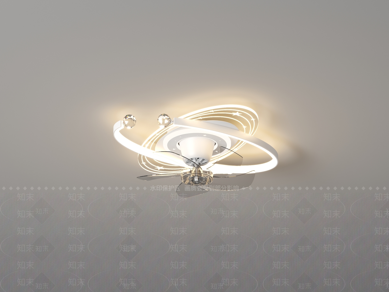现代主卧室隐形风扇吸顶灯SU模型下载【ID:1149603178】