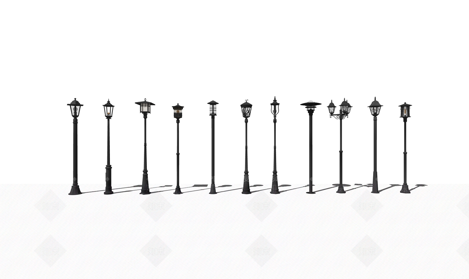 欧式铁艺路灯SU模型下载【ID:1149603657】