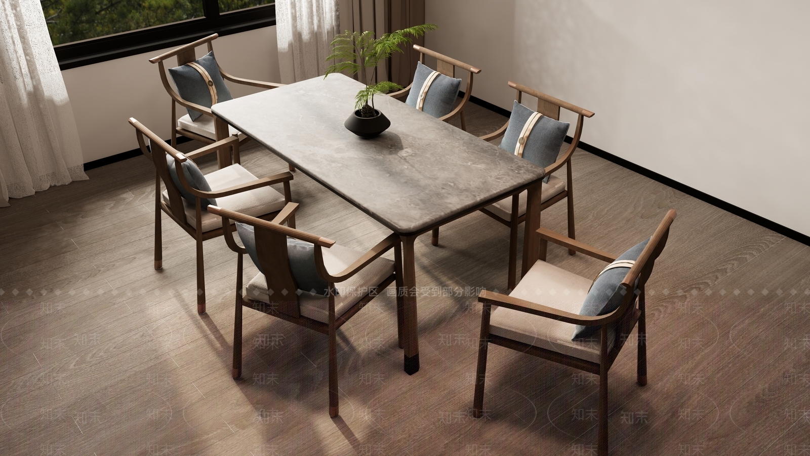 新中式餐桌椅组合3D模型下载【ID:1149605626】