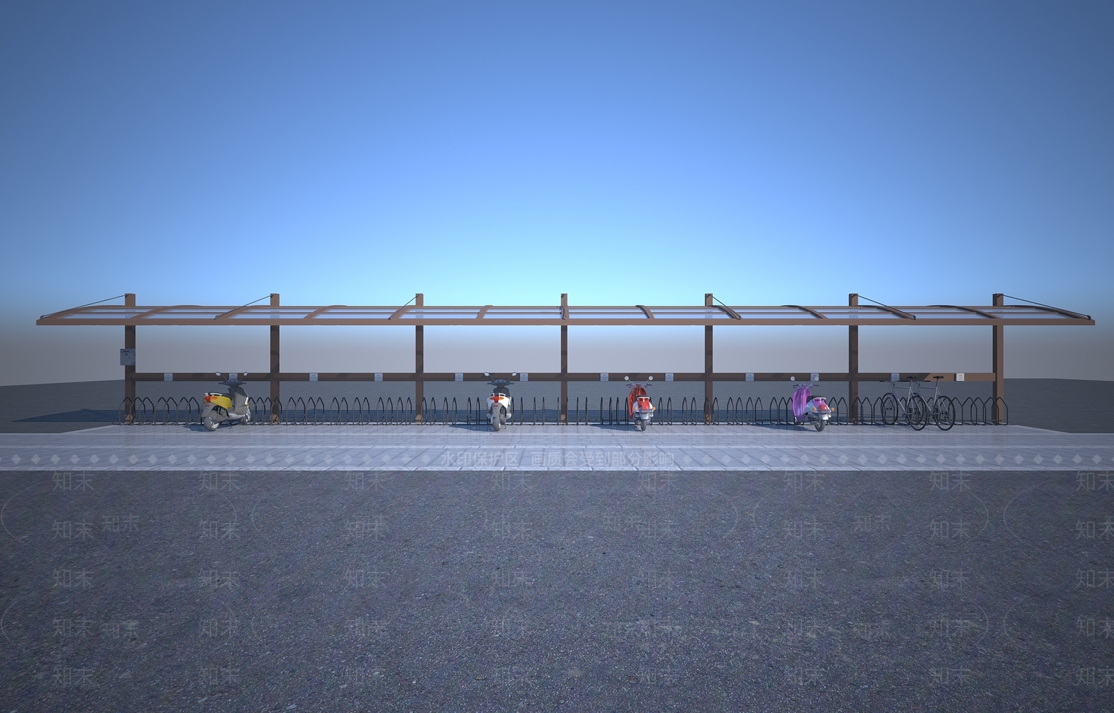 现代户外停车棚3D模型下载【ID:1149604906】