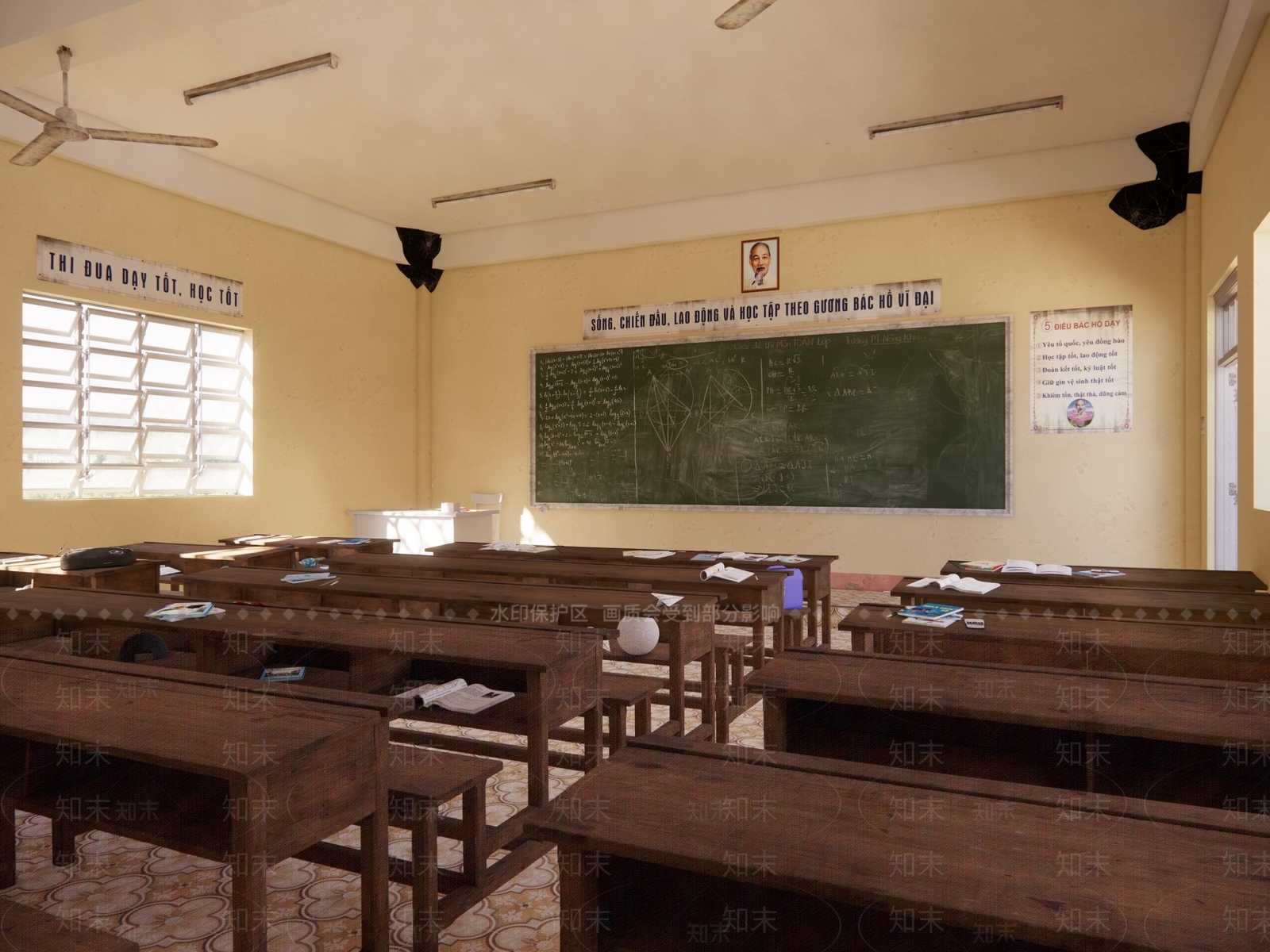 现代怀旧学校教室SU模型下载【ID:1149607383】