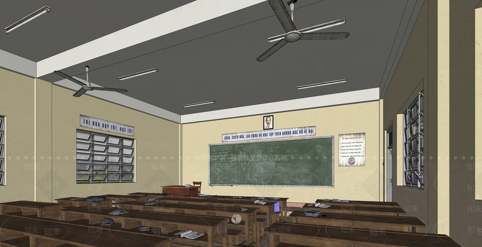 现代怀旧学校教室SU模型下载【ID:1149607383】