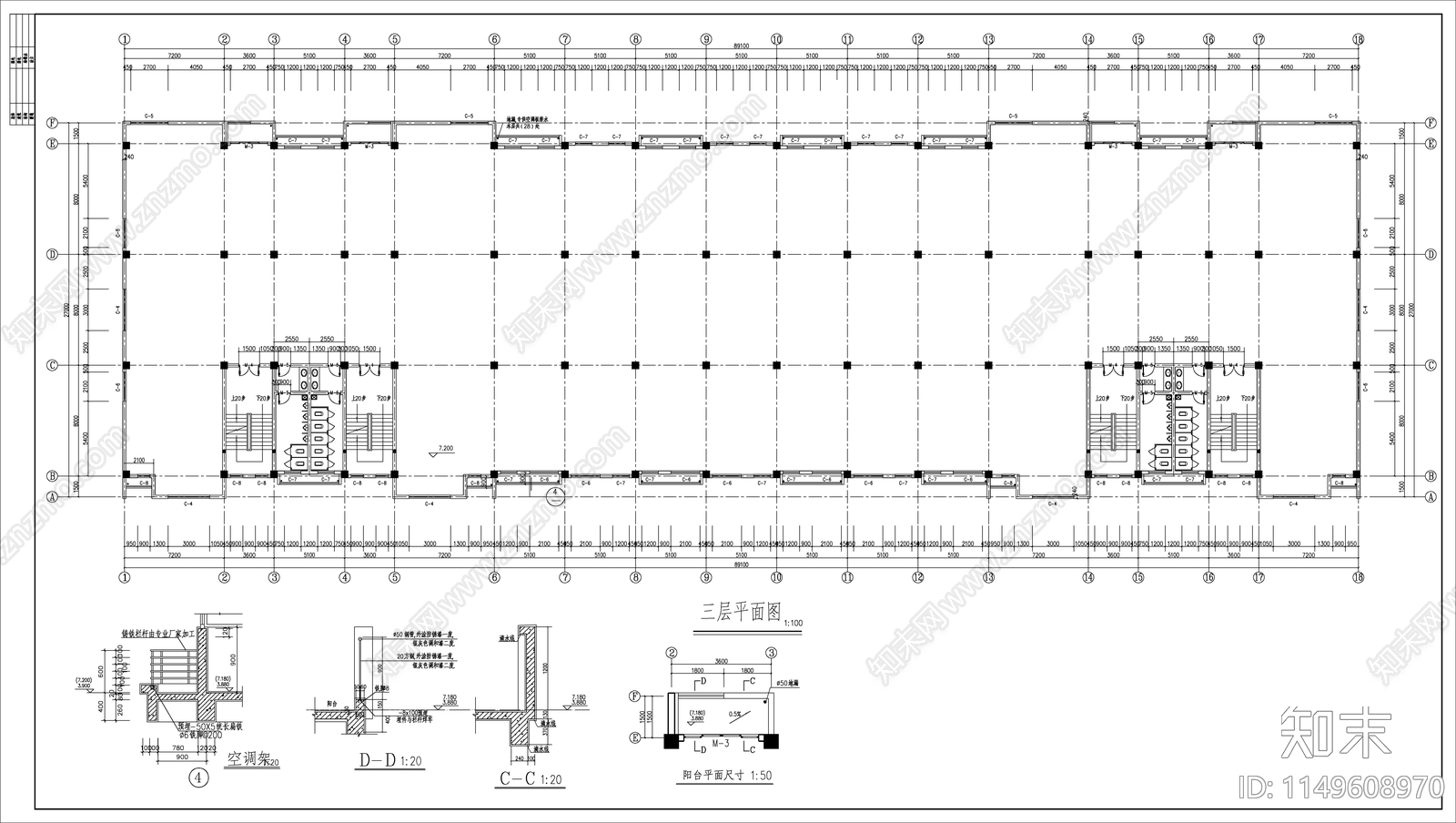 四层厂房建筑cad施工图下载【ID:1149608970】