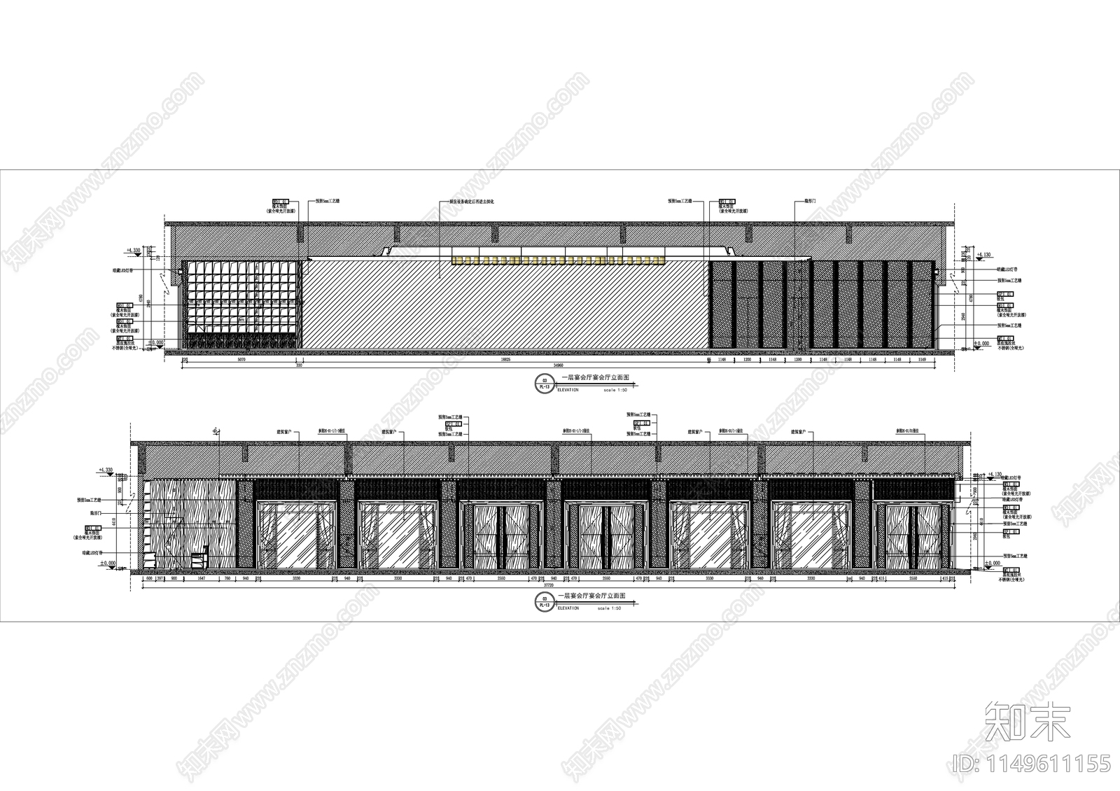 酒店宴会厅建筑cad施工图下载【ID:1149611155】