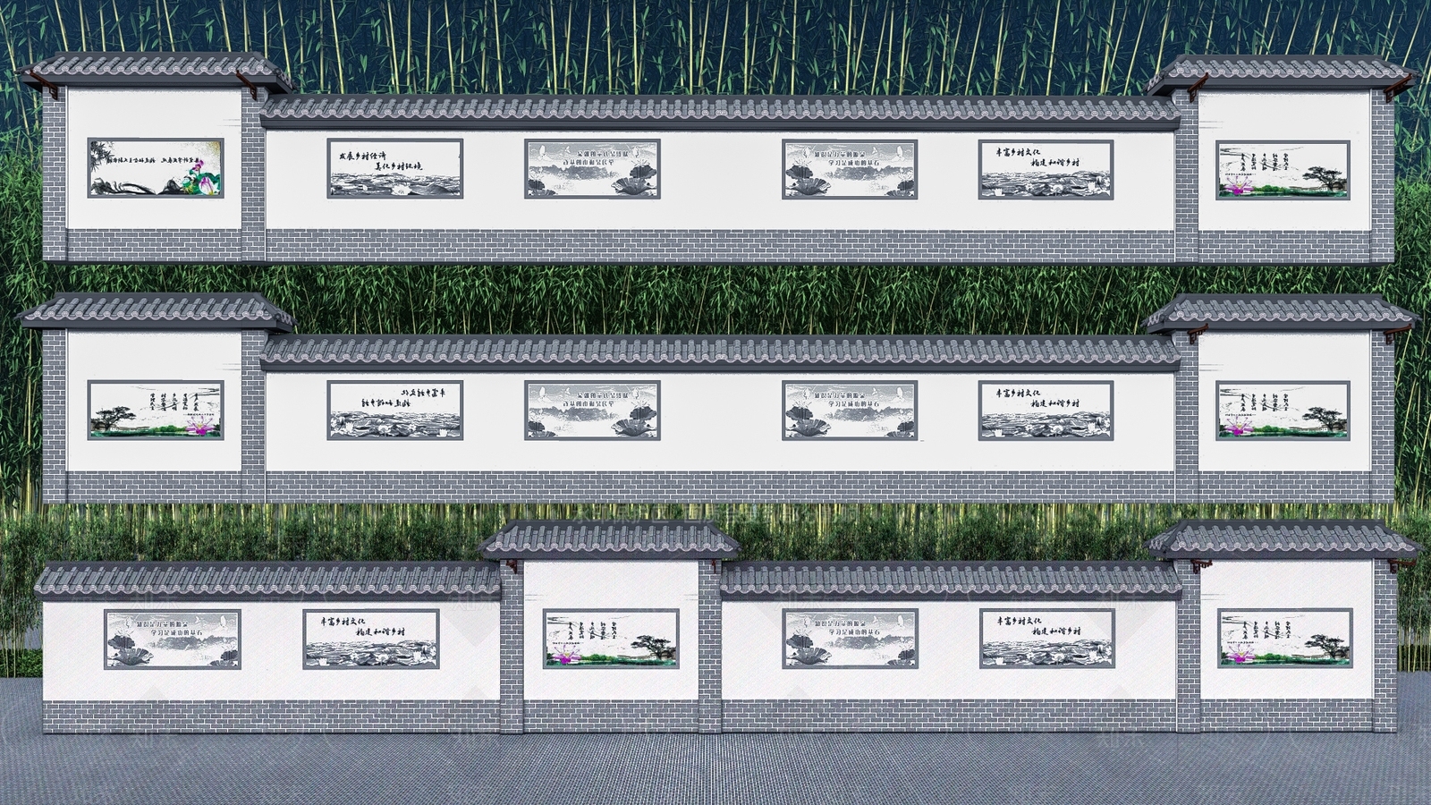 中式乡村景墙SU模型下载【ID:1149611230】