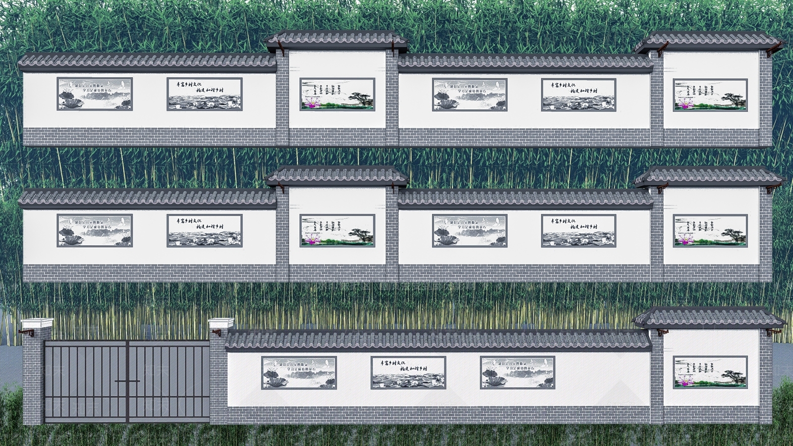 中式乡村景墙SU模型下载【ID:1149611341】