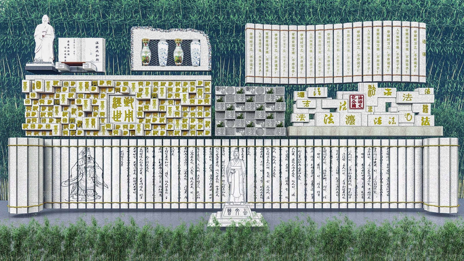 中式浮雕文化景墙SU模型下载【ID:1149611960】