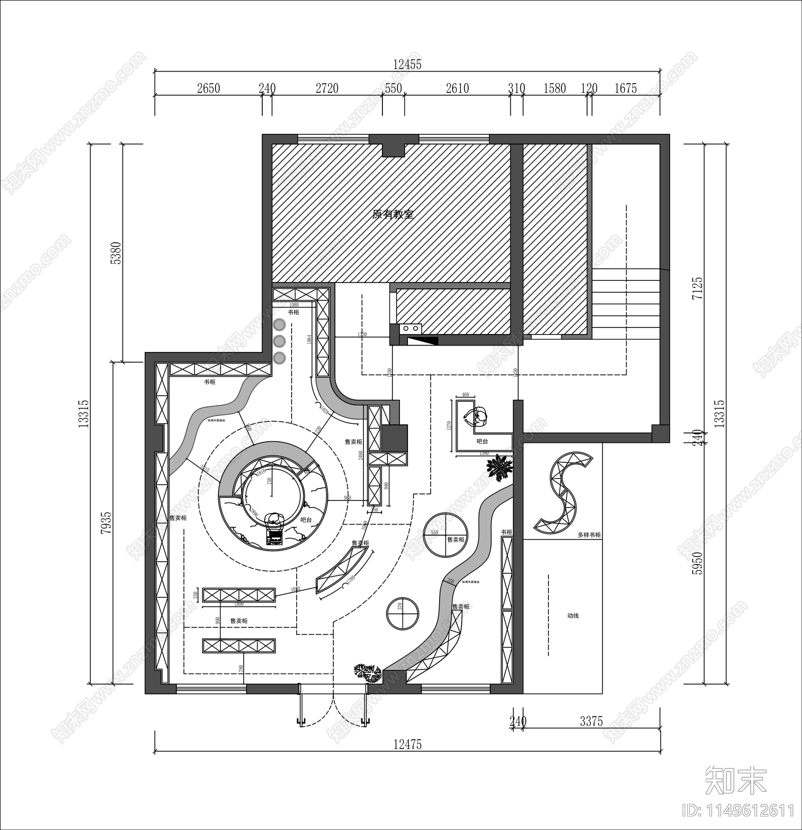 现代书店平面图cad施工图下载【ID:1149612611】