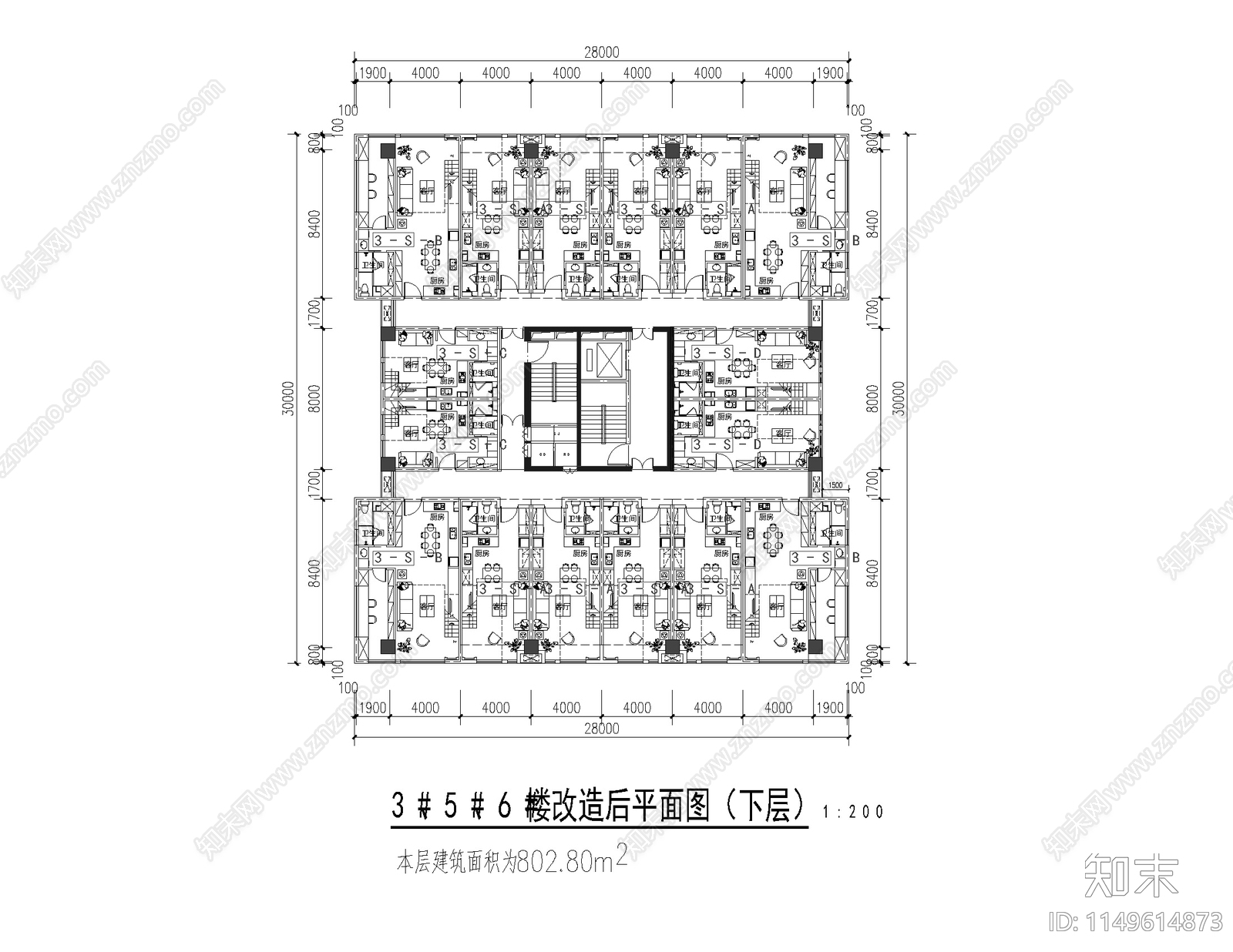 现代公寓LOFT室内cad施工图下载【ID:1149614873】