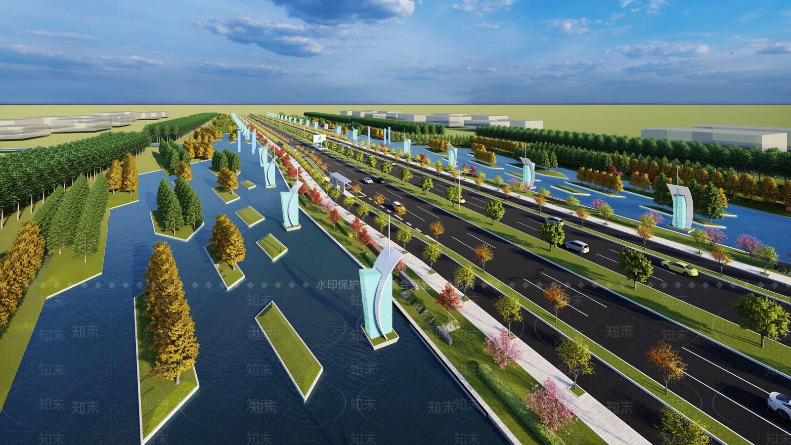 现代城市景观大道SU模型下载【ID:1149615022】