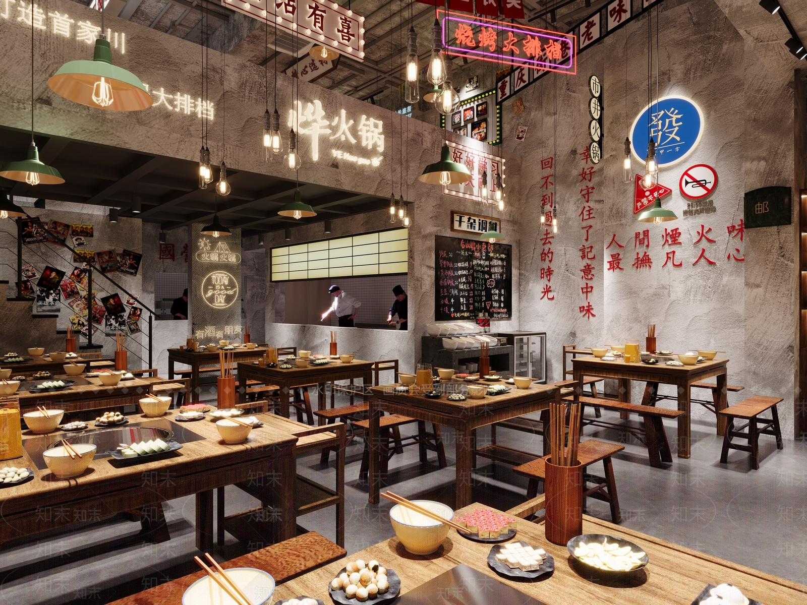 怀旧风工业风餐厅3D模型下载【ID:1149617302】