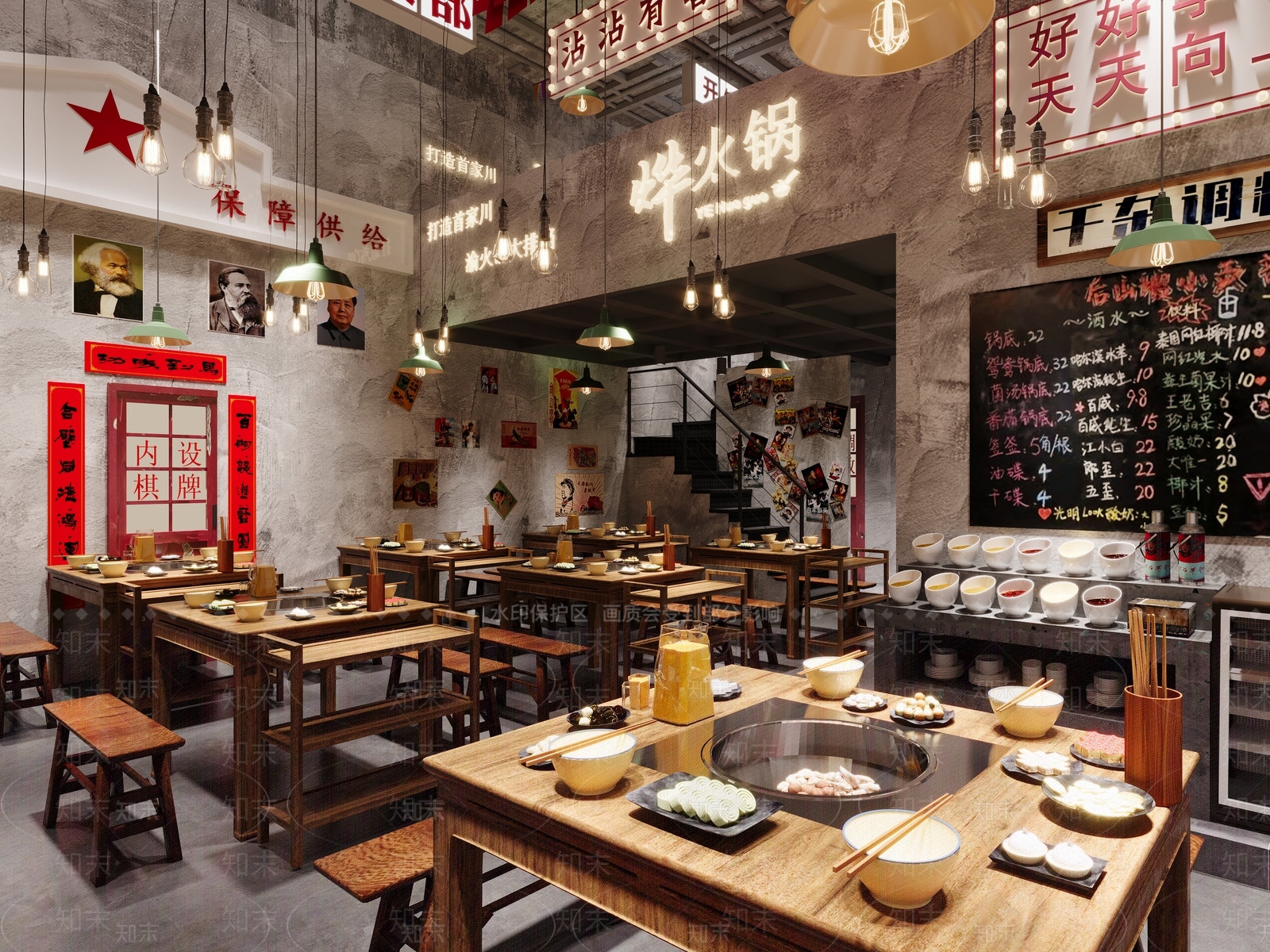 怀旧风工业风餐厅3D模型下载【ID:1149617302】