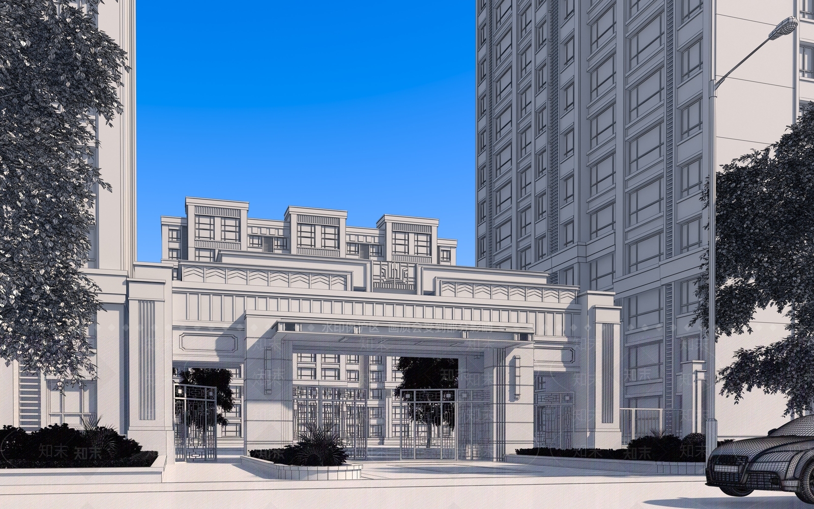 简欧小区大门3D模型下载【ID:1149624347】