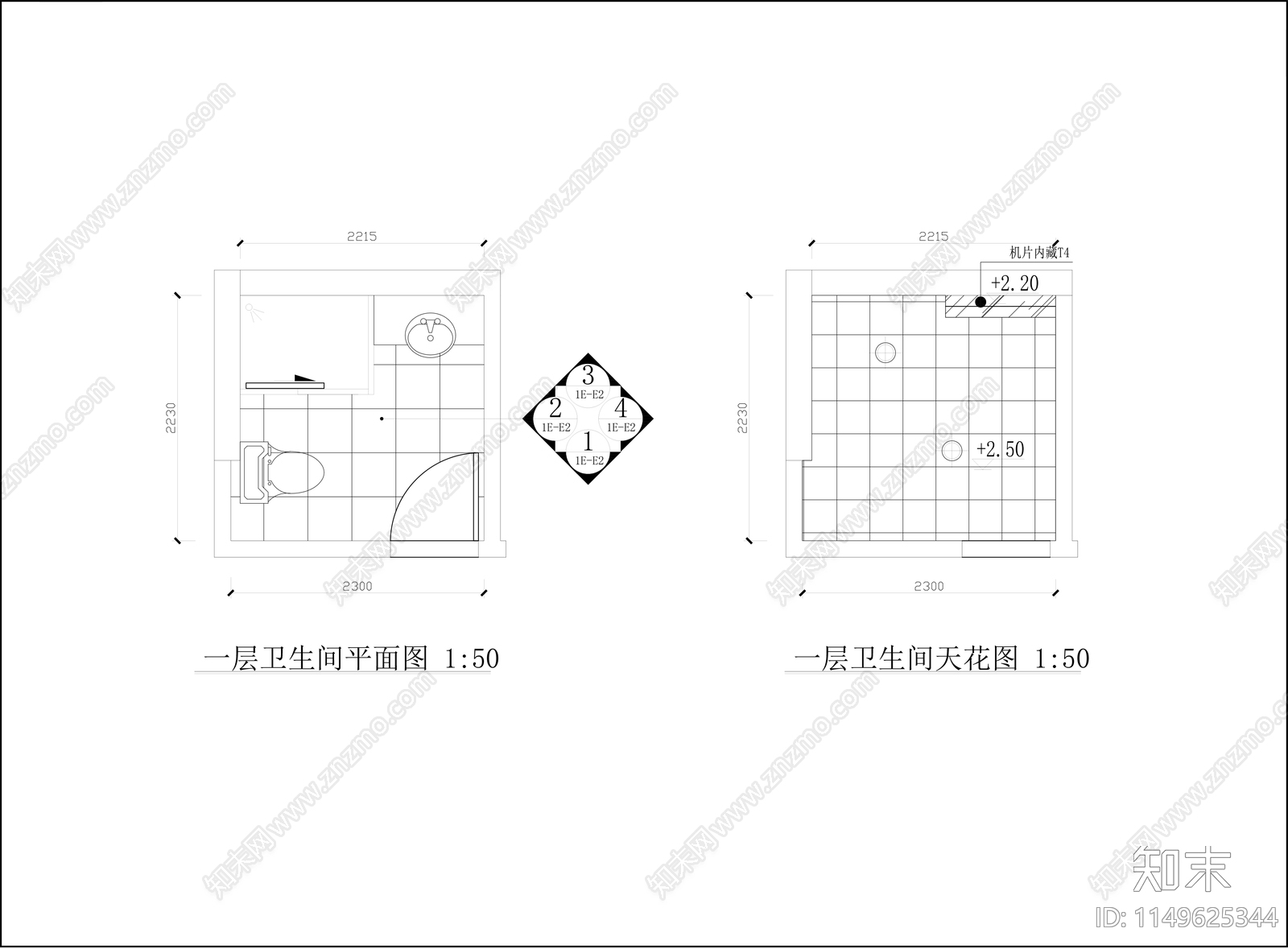 家居卫生间室内cad施工图下载【ID:1149625344】