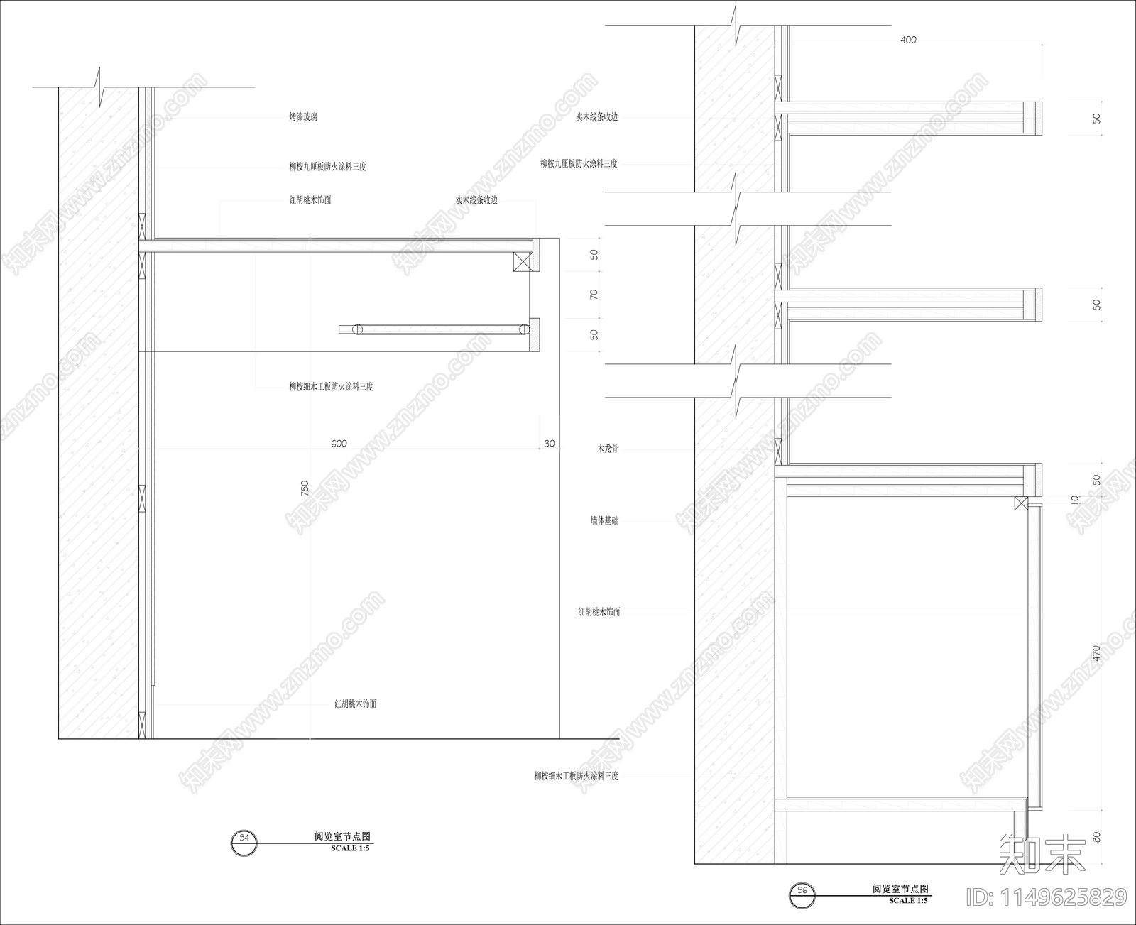 图书馆阅览室室内cad施工图下载【ID:1149625829】