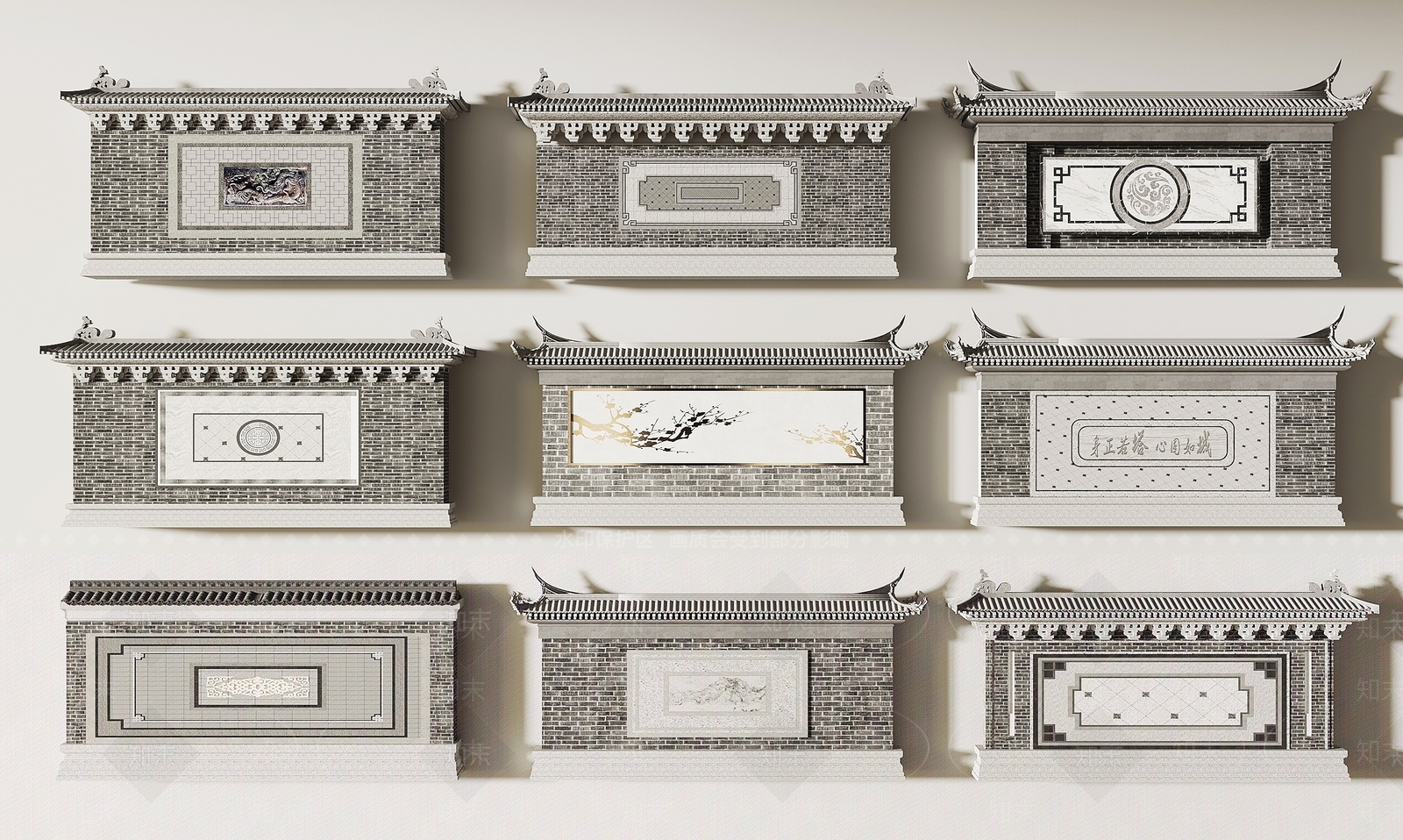 中式传统建筑景墙3D模型下载【ID:1149625971】
