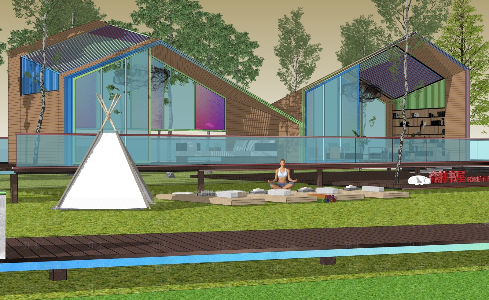 现代草坪森林树屋木屋SU模型下载【ID:1149629089】