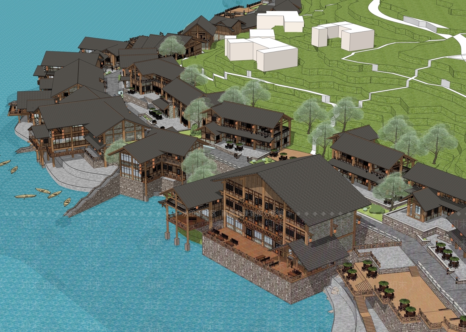 中式商业街建筑SU模型下载【ID:1149630203】