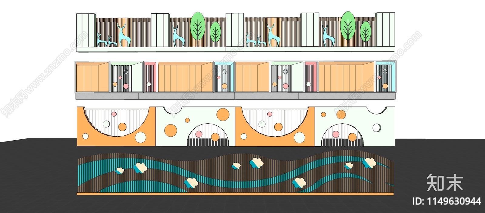 现代幼儿园围墙SU模型下载【ID:1149630944】