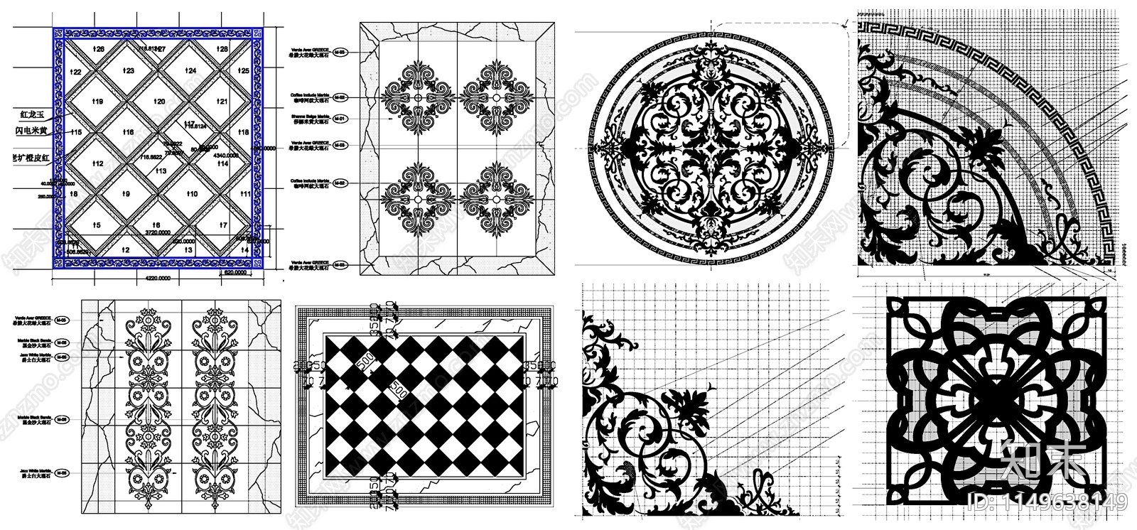 地面拼花地拼节点cad施工图下载【ID:1149638149】