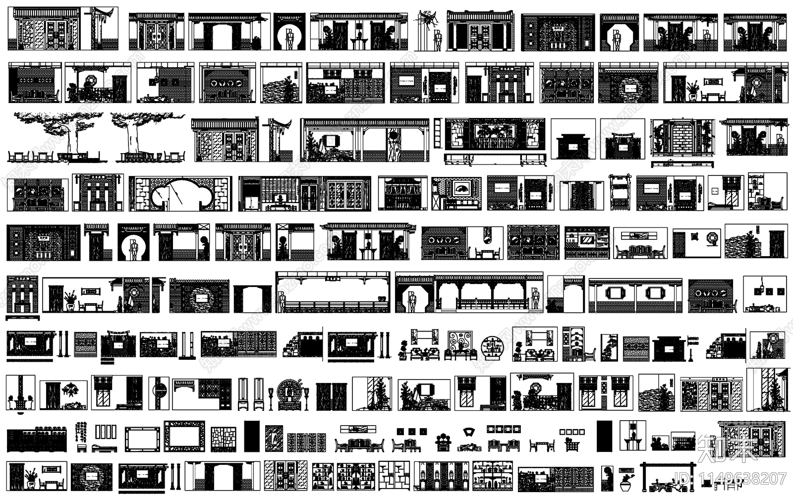 中式雕花隔断门窗屏风图库施工图下载【ID:1149638207】