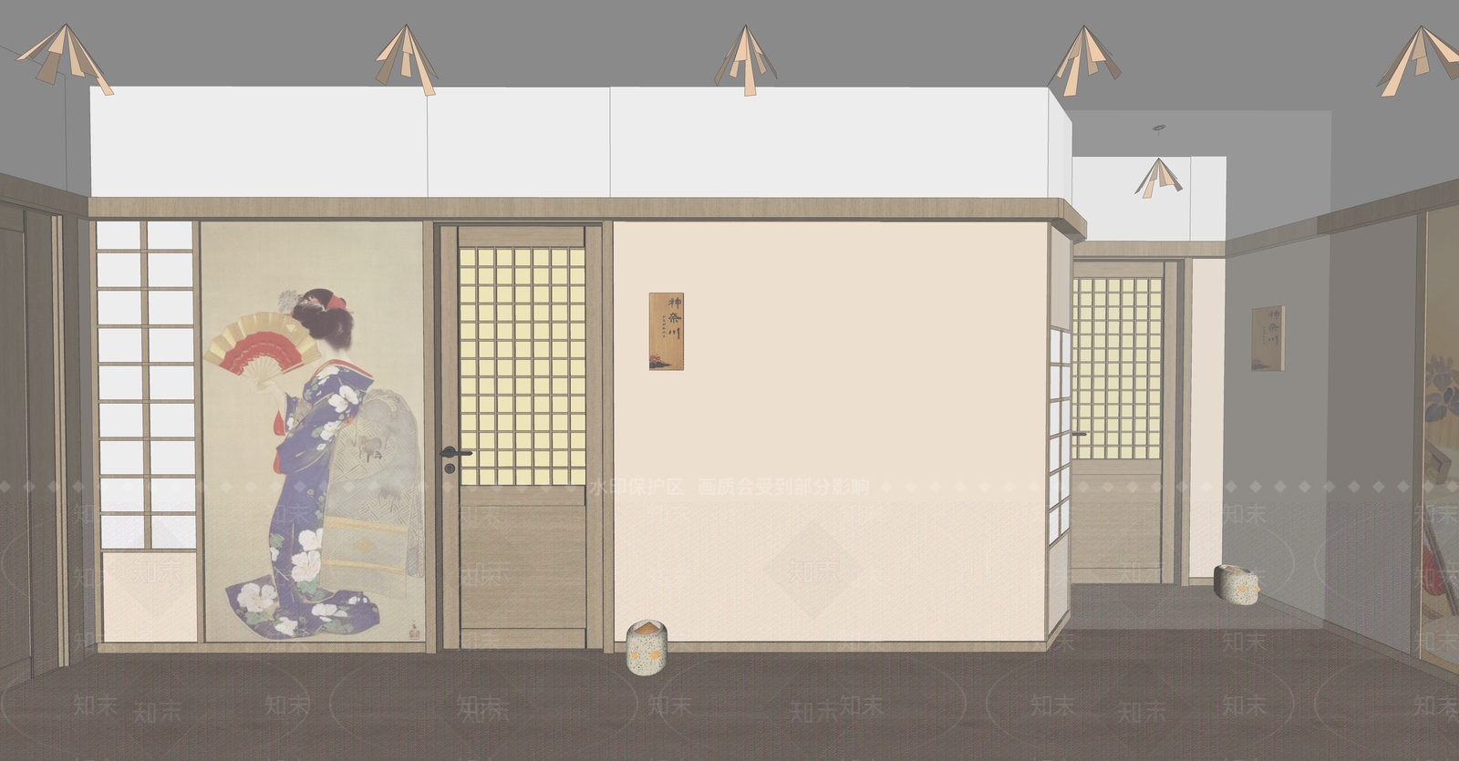 日式spa馆过道SU模型下载【ID:1149642343】