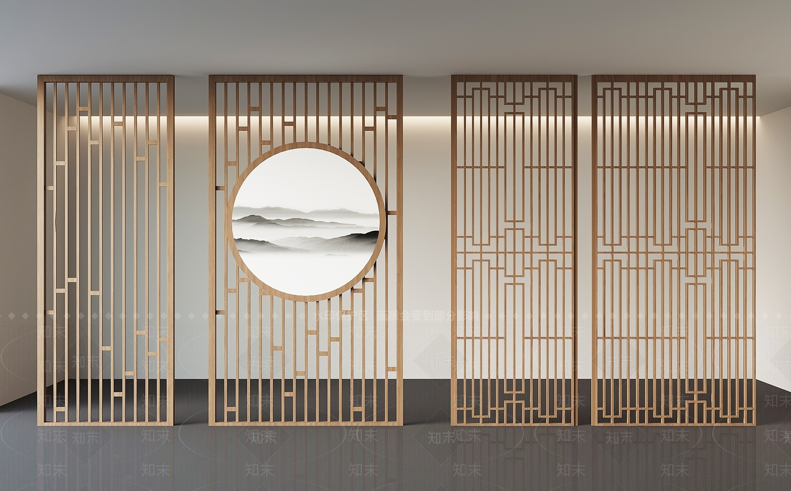 新中式屏风花格隔断SU模型下载【ID:1149648276】
