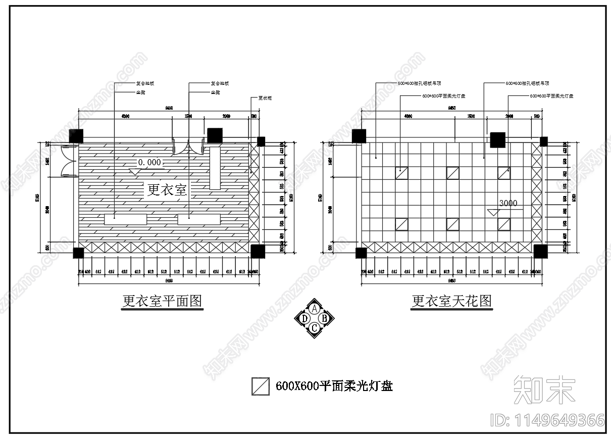 舞蹈教室室内cad施工图下载【ID:1149649366】