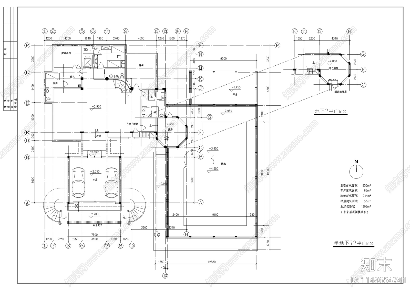 一套仿古豪华别墅建筑cad施工图下载【ID:1149654741】