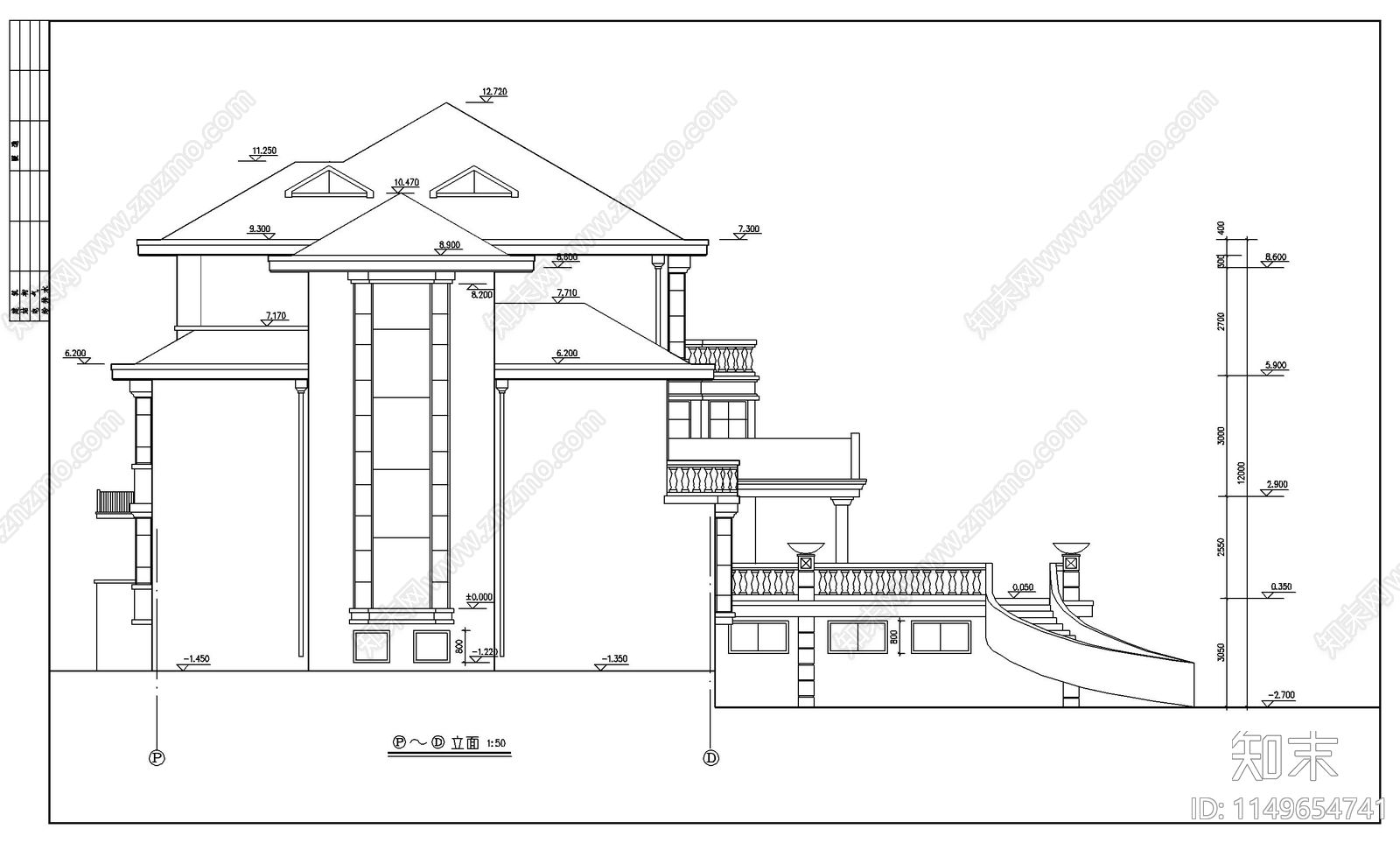 一套仿古豪华别墅建筑cad施工图下载【ID:1149654741】