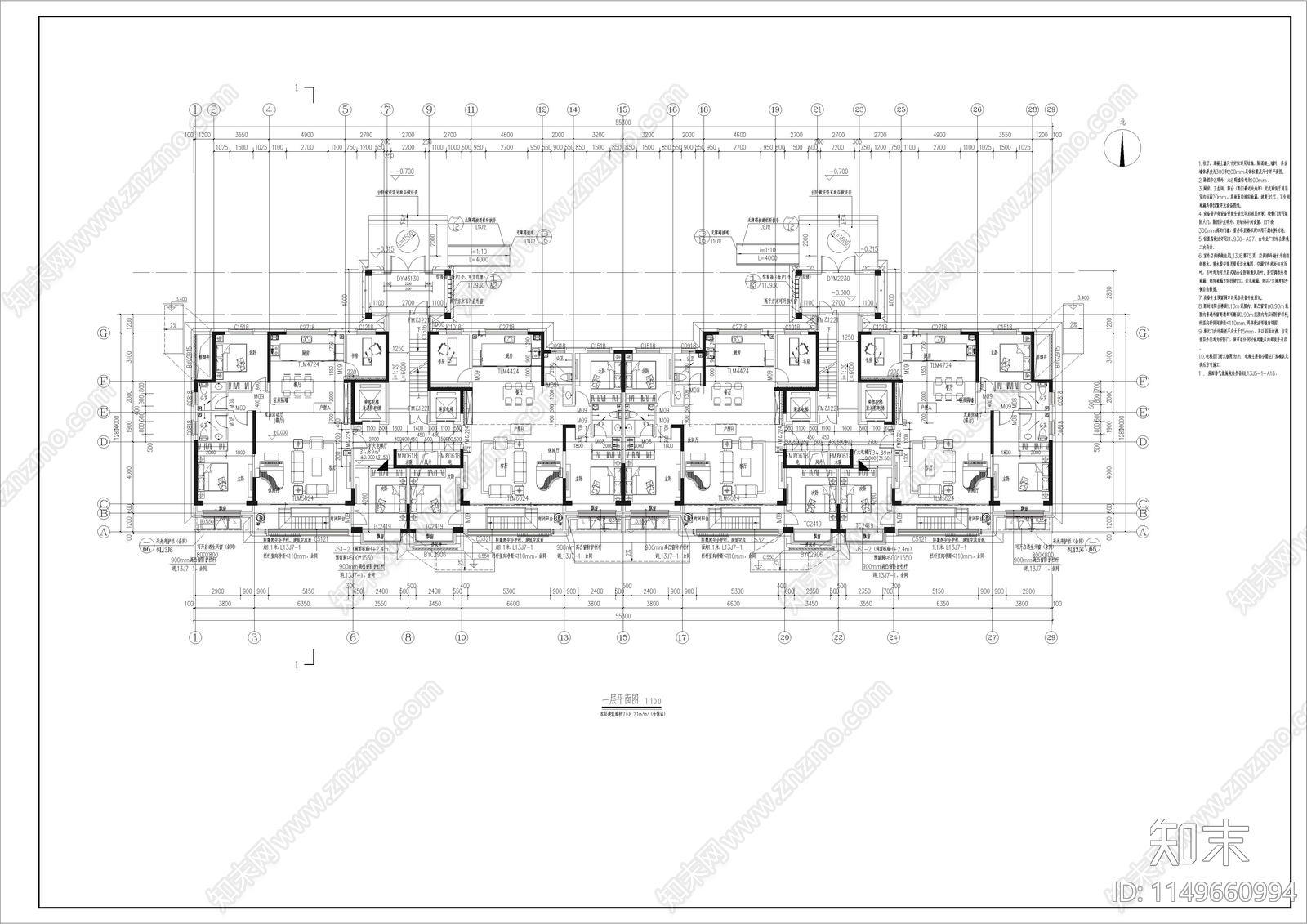 住宅区建筑cad施工图下载【ID:1149660994】