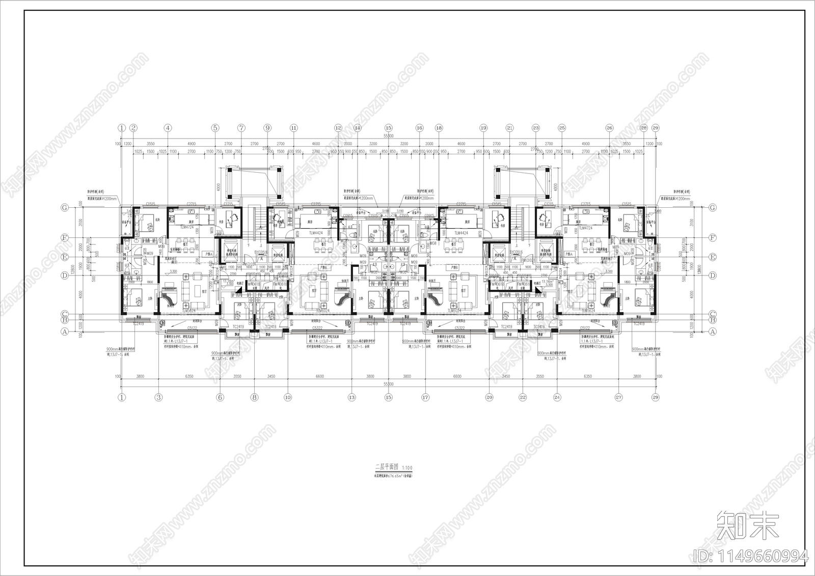 住宅区建筑cad施工图下载【ID:1149660994】