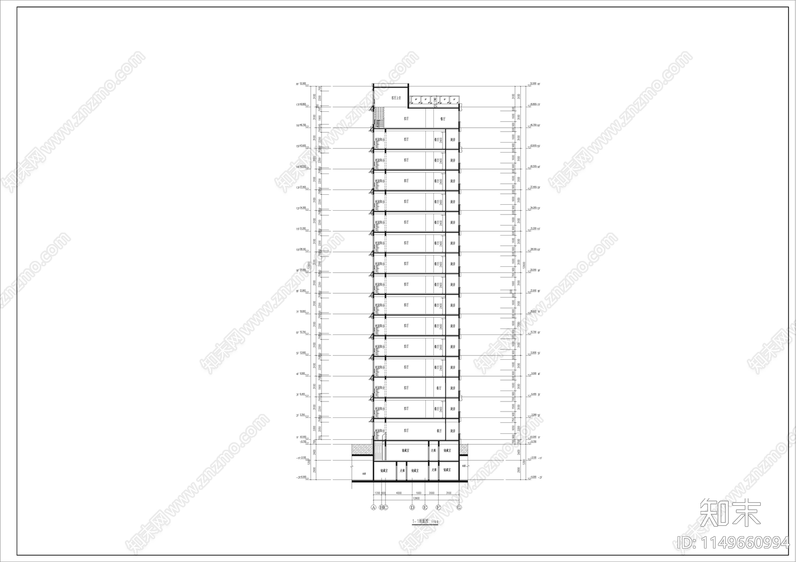 住宅区建筑cad施工图下载【ID:1149660994】