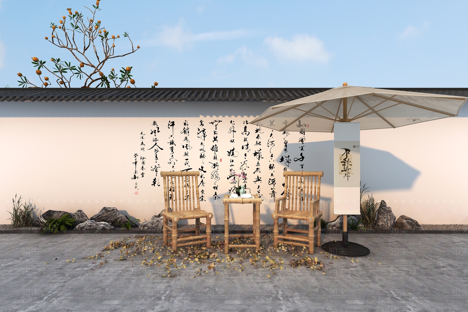 中式户外桌椅3D模型下载【ID:1149662864】