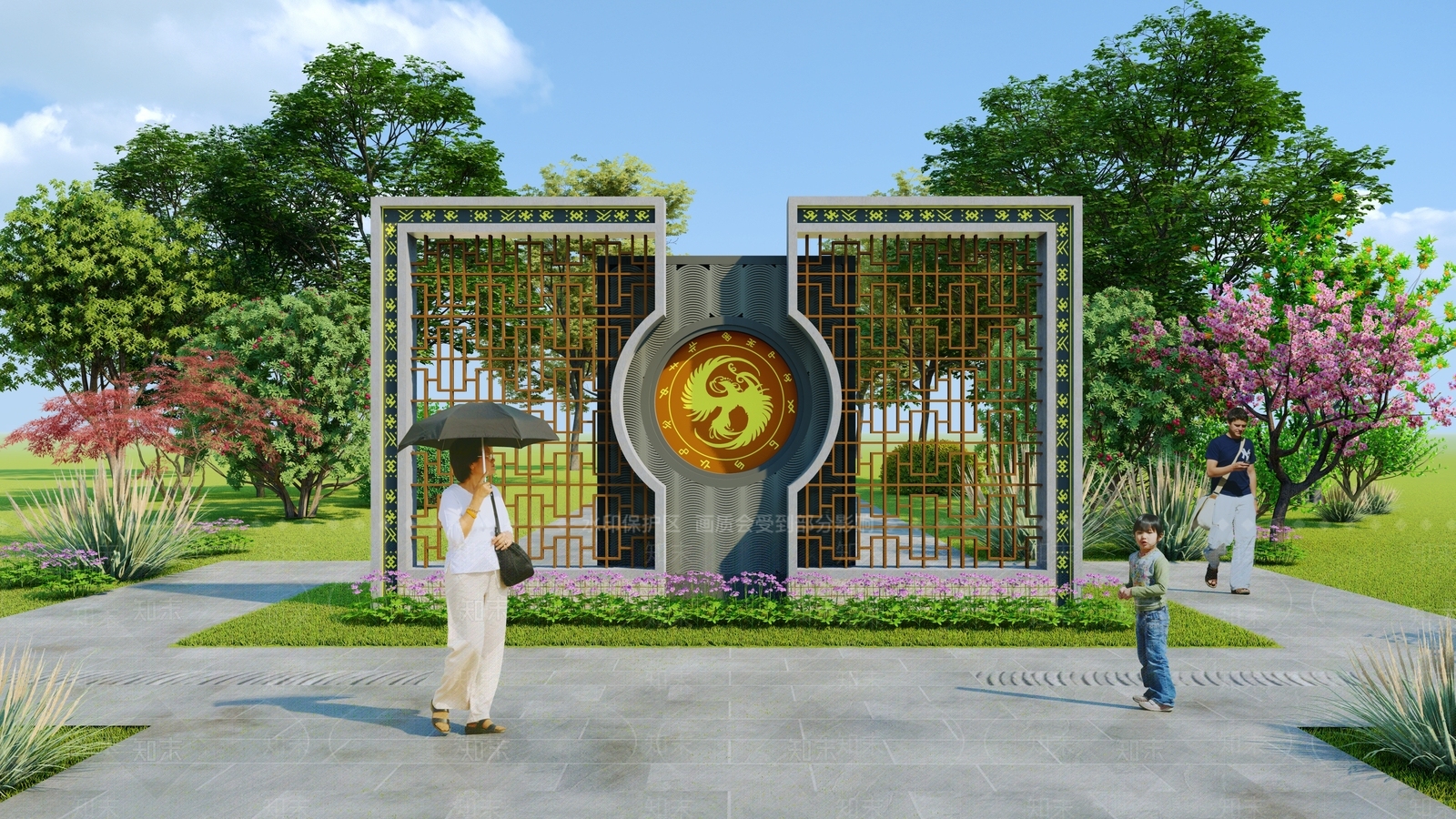 新中式畲族景墙SU模型下载【ID:1149662832】