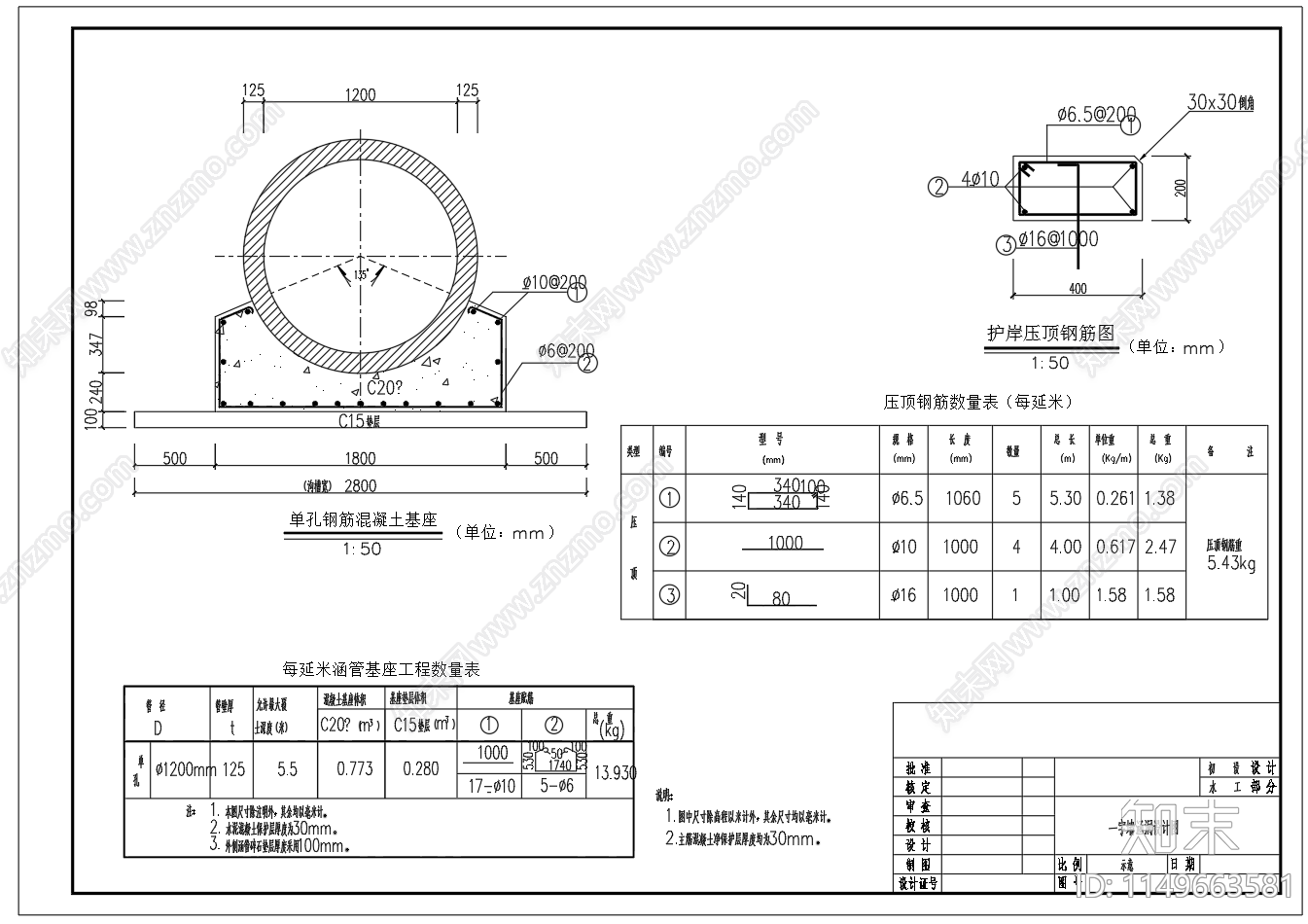 一字墙涵洞设计图cad施工图下载【ID:1149663581】