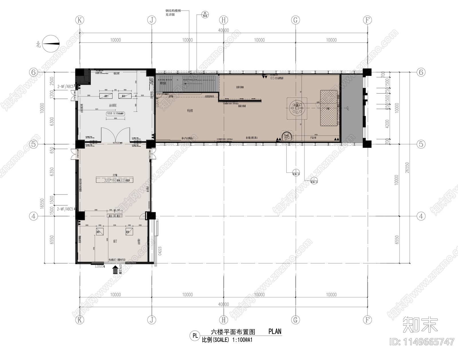 800㎡现代展厅室内cad施工图下载【ID:1149665747】