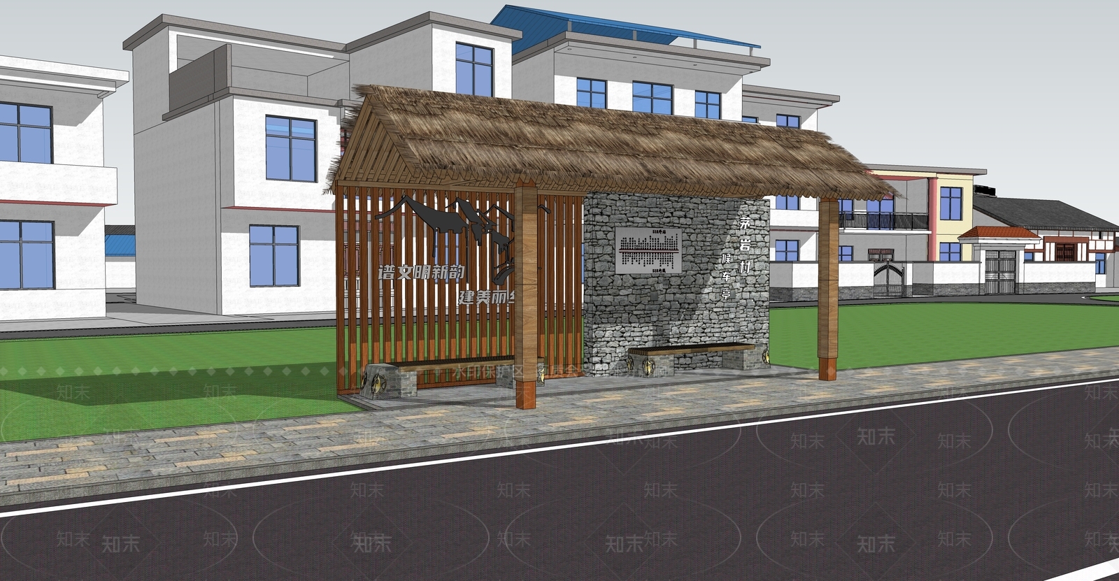 中式乡村站台SU模型下载【ID:1149665973】