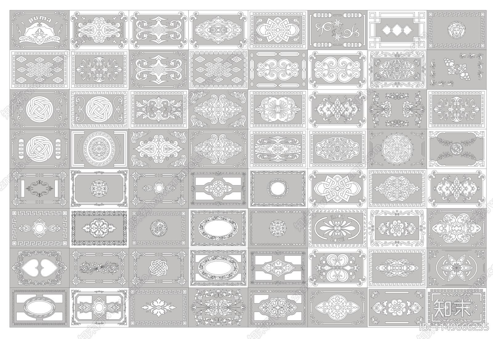 欧式天花吊顶雕花图库施工图下载【ID:1149666235】